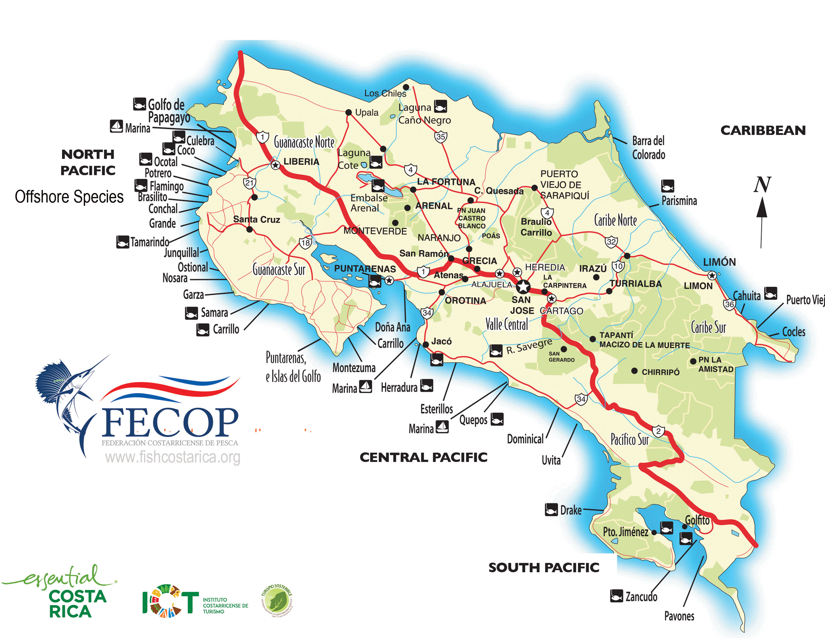 Información General De Costa Rica Y Mapa De Pesca Pesca De Costa Rica Fecop 8672