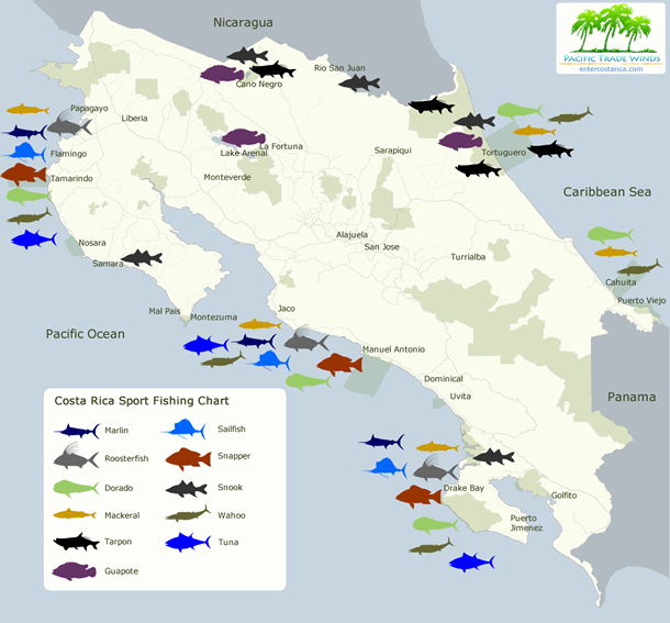 Mapa de pesca de Costa Rica