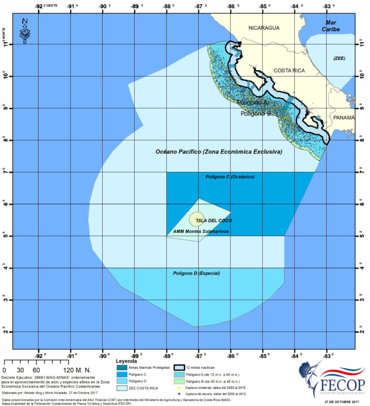 mapa de las áreas marinas protegidas de Costa Rica