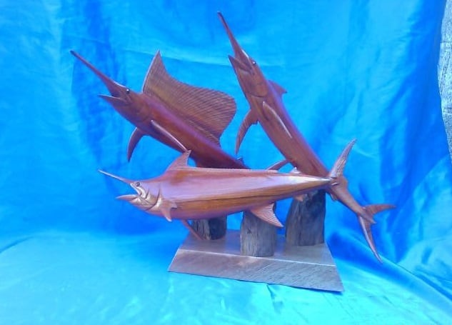 wooden fish carvings in Costa Rica